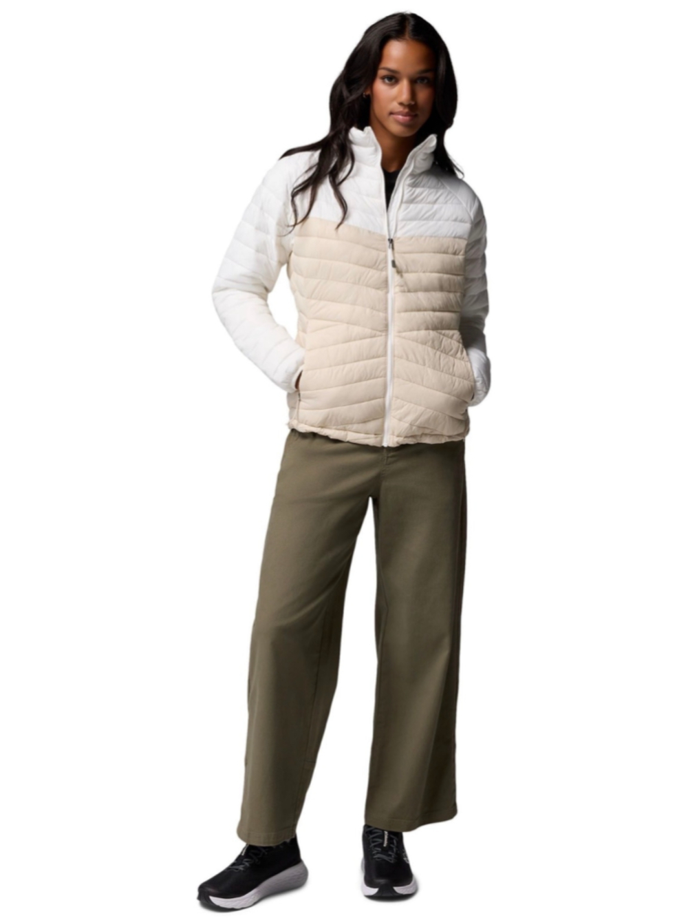 Columbia Powder Pass Women M Dark Stone Sea Salt Insulated Puffer Jacket NWT